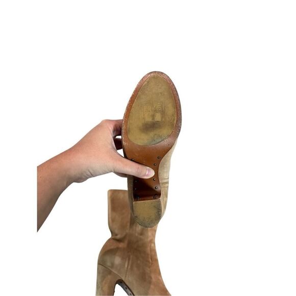 Frye Mirabelle Womens Taupe Short Pull On Heeled Leather Suede Boots Size 6 - Picture 9 of 10